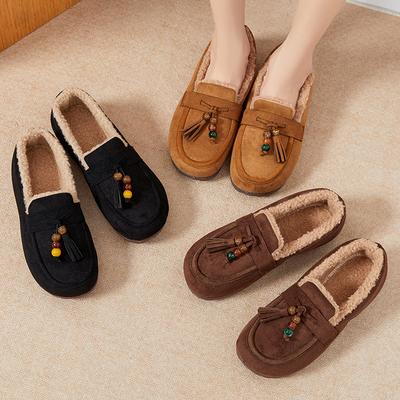 Women's Winter Warm Platform Moccasins Slippers Fuzzy Faux Suede Loafers with Fleece Lined Non Slip House Shoes Indoor Outdoor Walking Shoes for Women