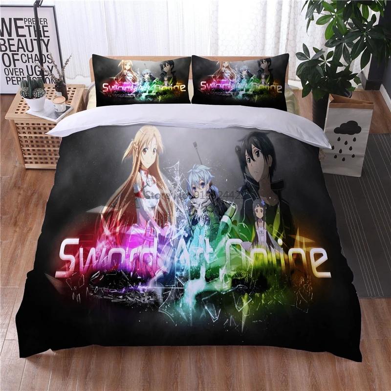 Cartoon Sword Art Online 3D Bettwäsche-Set Bedruckter Bettbezug Kissenbezug Bettzeug Twin Full Queen King Erwachsene Kinder Bettwäsche