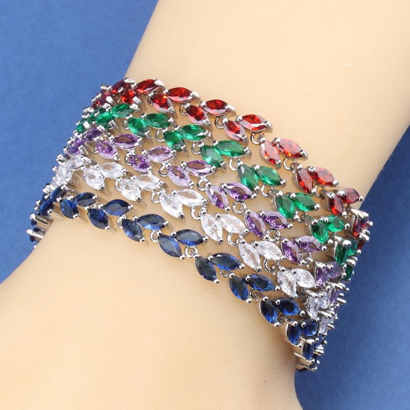 10-Colors Zircon Wedding Party Fine Jewelry Accessories Charm Chain Link Leaf Bracelet Girls For Women