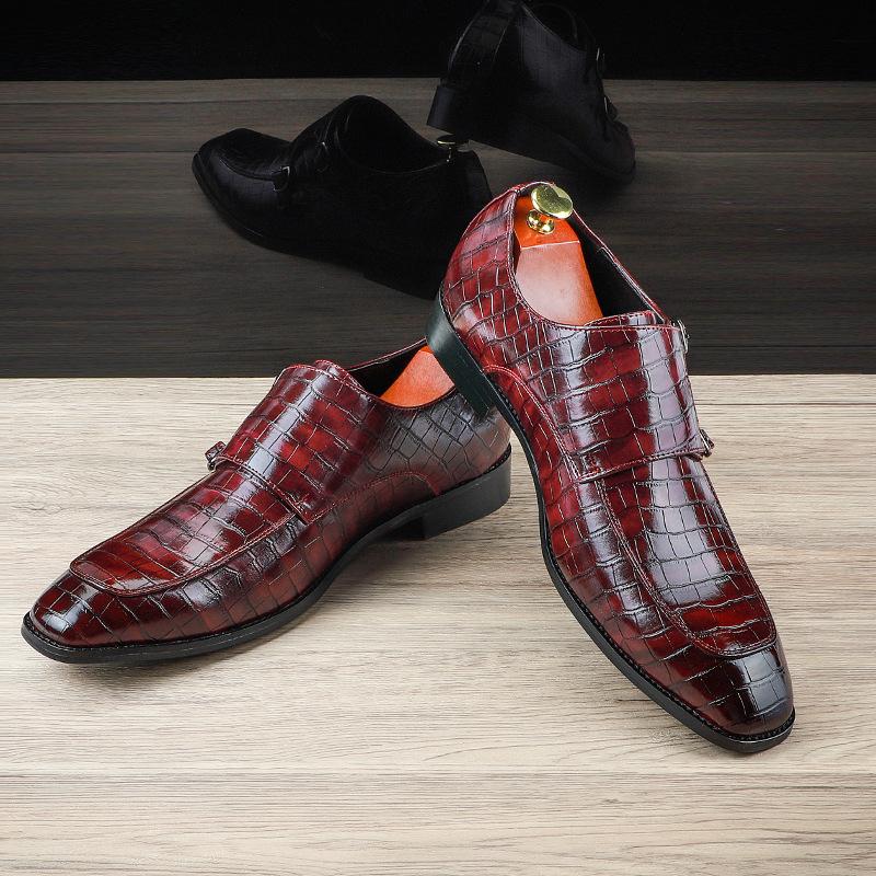 2025 spring new leather shoes men's business pointed leather shoes crocodile pattern leather shoes men's edge buckle casual men's shoes