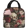 Floral Skull Print Insulated Lunch Bag, Reusable Lunch Box With Front Pocket For Work And Picnic Container Waterproof Portable