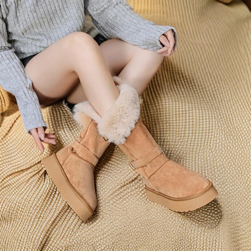 

2025 осень и зима новинка две носки утолщенные длинные трубы пряжка ремня бархатные термохлопковые туфли платформа зимние сапоги женские 41