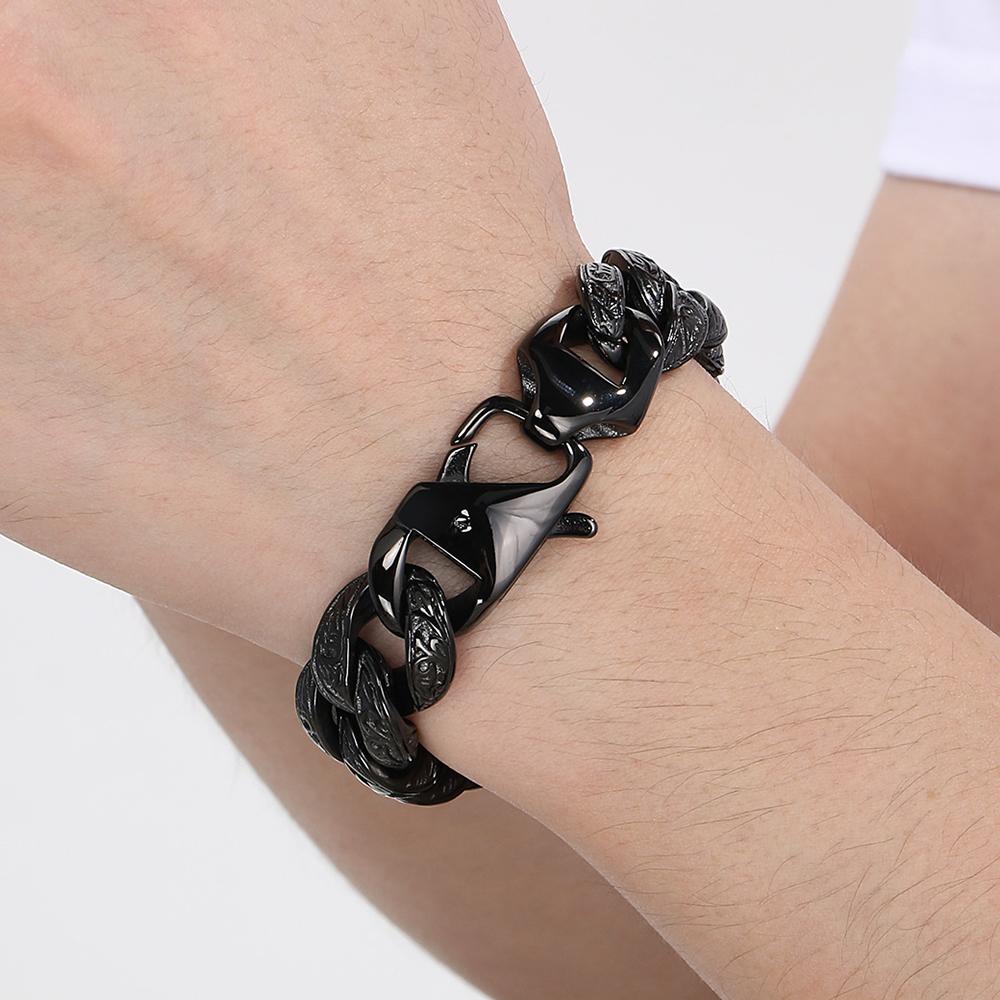 Cool 18MM Width Curb Cuban Link Chain Bracelet for Man Solid Stainless Steel Men's Bracelets Vintage Jewelry Accessories 5 Color