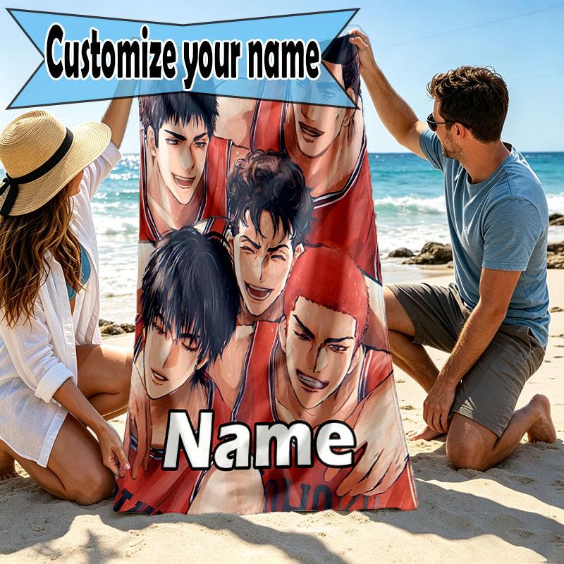 Custom Name Personalized SLAM DUNK Print Beach Towel, for Trip Camping Beach Party Home Decor, Birthday Gift for Family & Friends