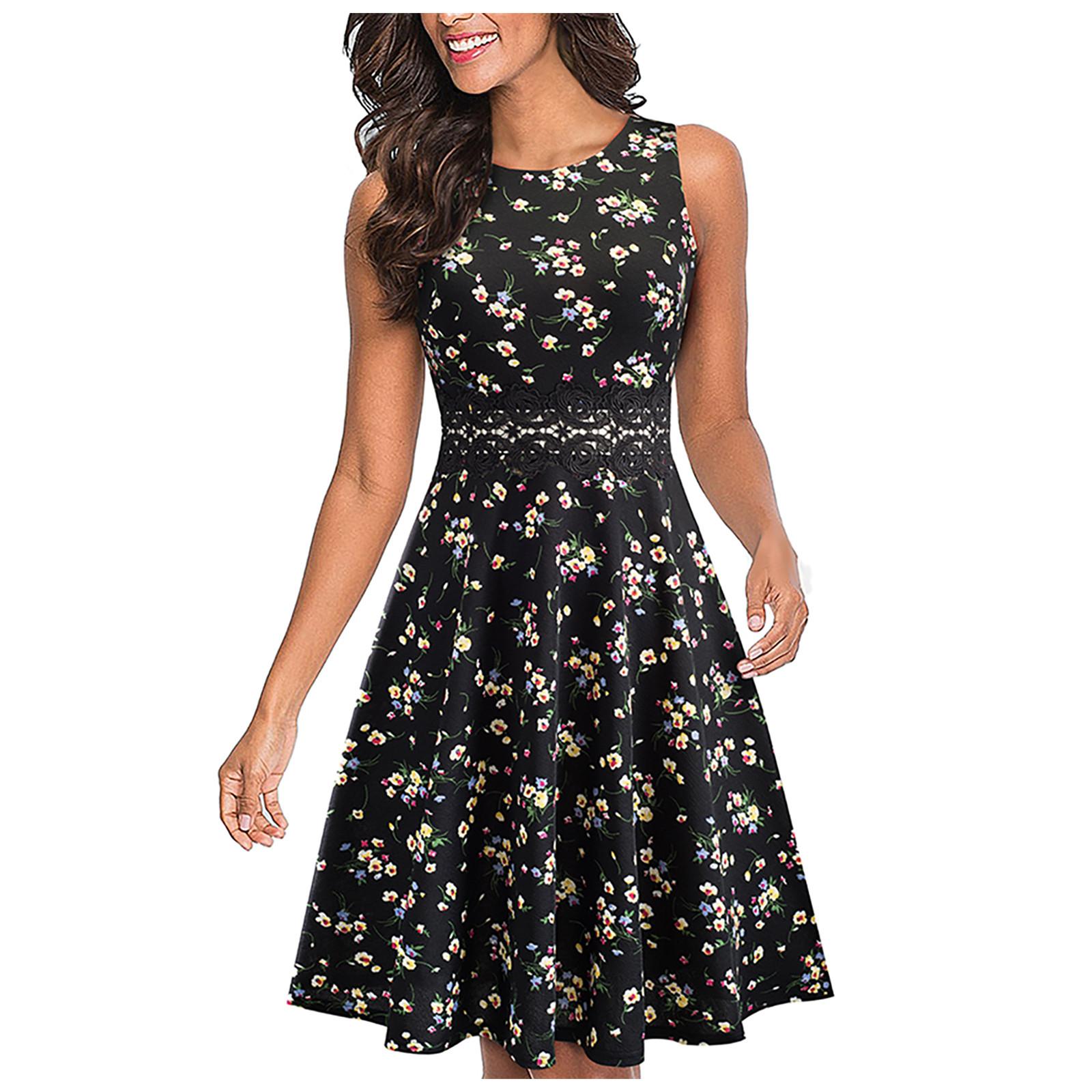 

Женская мода и элегантное маленькое платье без рукавов с кружевным принтом и круглым вырезом M жёлтый