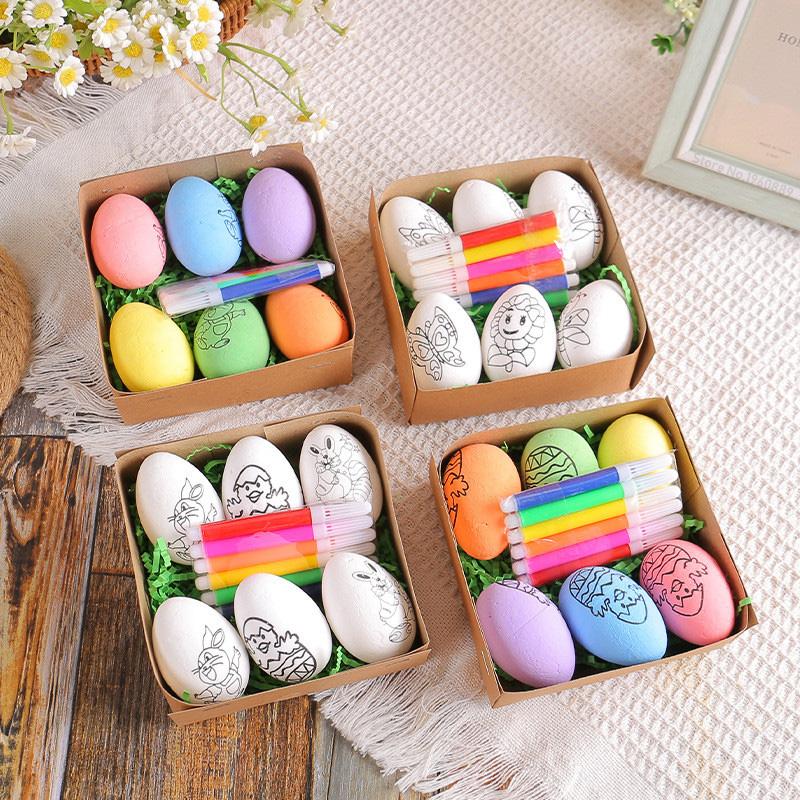 2025 Easter Hand-painted Random Egg Graffiti Cartoon Bunny Eggs Chick Easter Decorations for Party Kids Gift Favor Home Decor