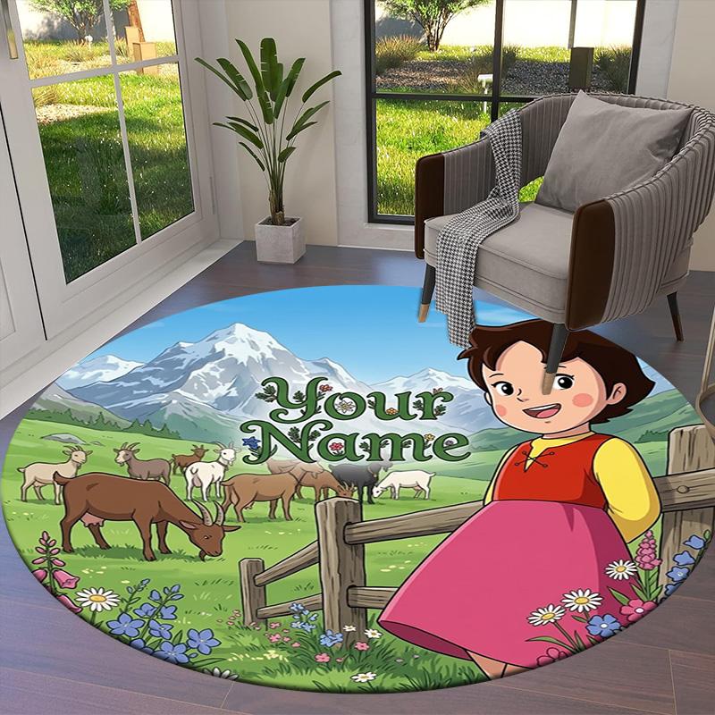 Autumn Harvest Journey Custom Name Round Area Rug Carpet Rug For Living Room Bedroom Sofa Playroom Decor Nonslip Floor Mat