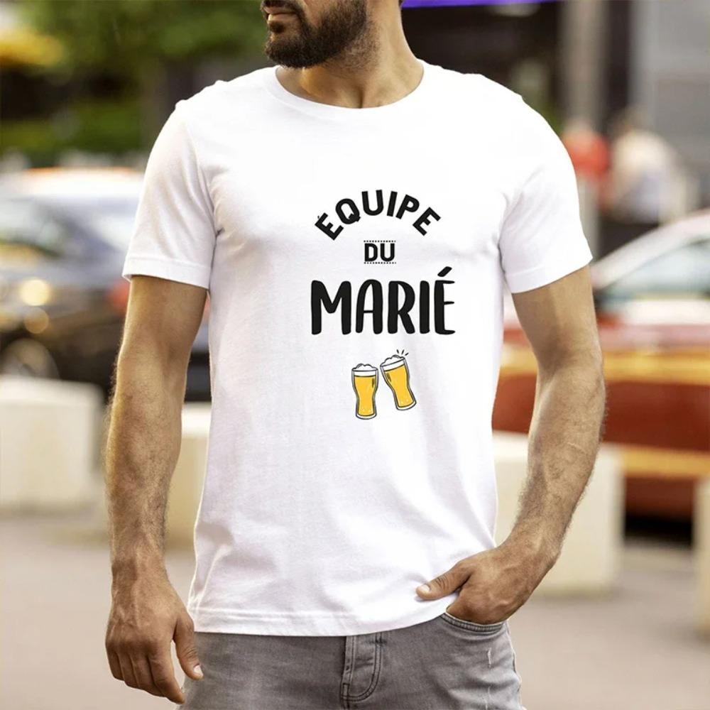 Fashion Beer Graphic Tops for French Men EVG Team Groom Squad Best Man T Shirt Single Farewell Wedding Bachelor Stag Party Tees