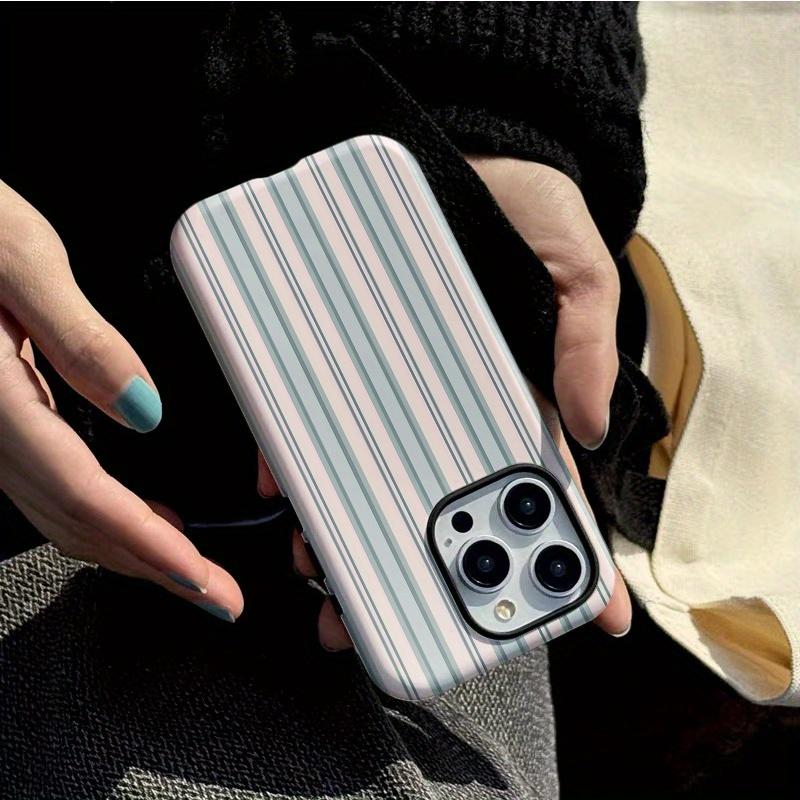 Elegante Custodia a Strisce per iPhone 17 16 15 14 13 12 11 X XR XSMAX 7 8 Air Pro Max Plus Lusso Cover Posteriore a Doppio Strato