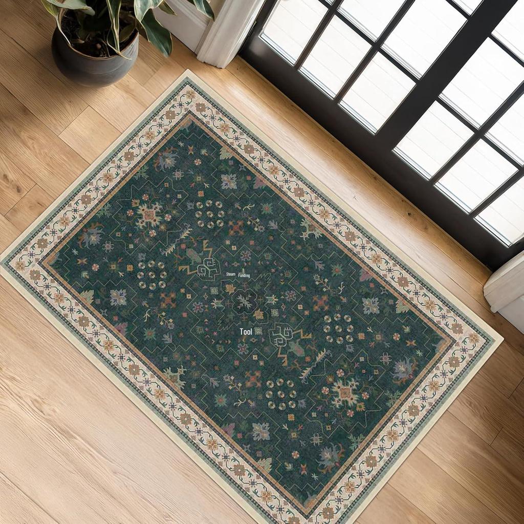Retro Persian Crystal Velvet Non-Slip Hallway Door Mat - Dirt & Wear Resistant Floor Pad for Bathroom & Hotel.