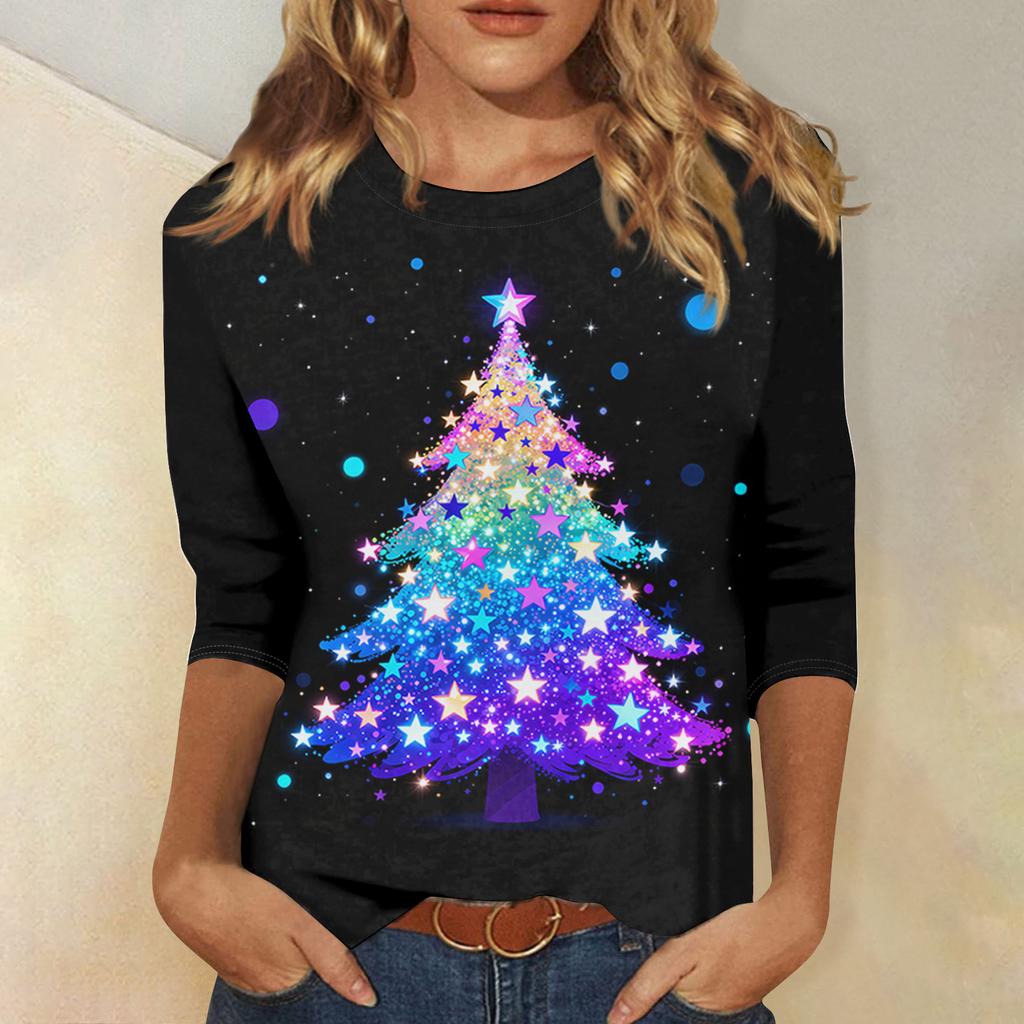 Women's Loose Comfortable Casual Fashion V-Neck Christmas Print Long Sleeve Hoodie