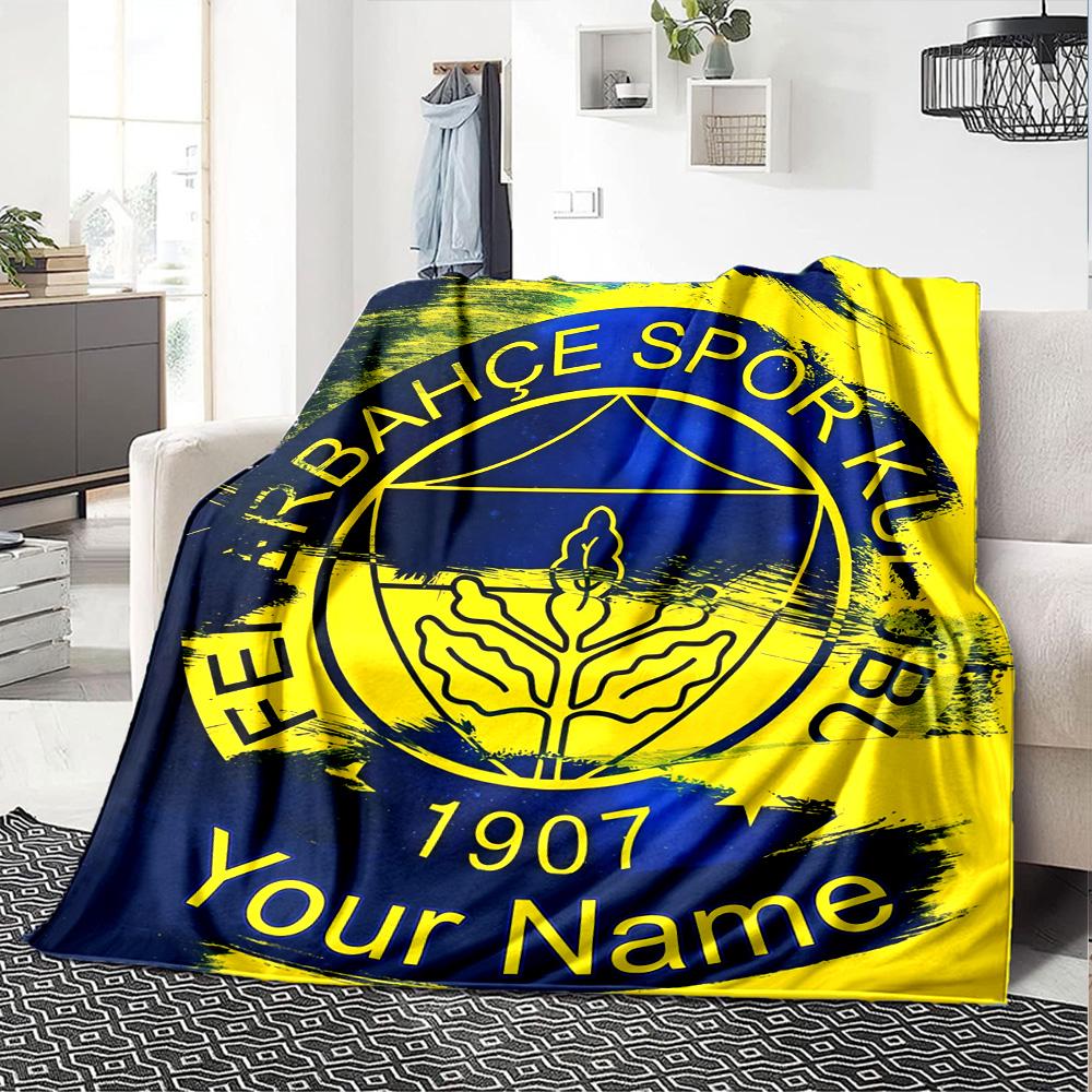 1pc Fenerbahçe Spor Kulübü Blanket with Custom Name, Gift, for Men and Women, Soft Blanket, Good for Sofa Bed Couch Travel, Lightweight Flannel Blanke