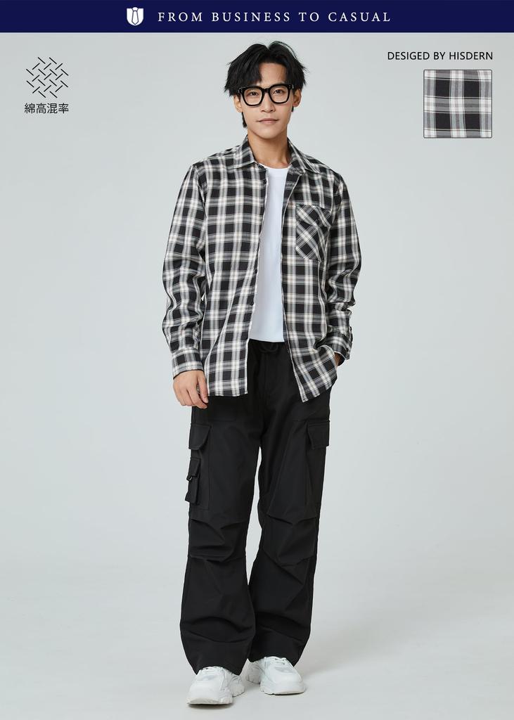 HISDERN Checkered Long Sleeve Casual Flannel Yellow and and available in Available in plus 0392Y1 L Men's Shirt Black. Loose-fitting, stylish,