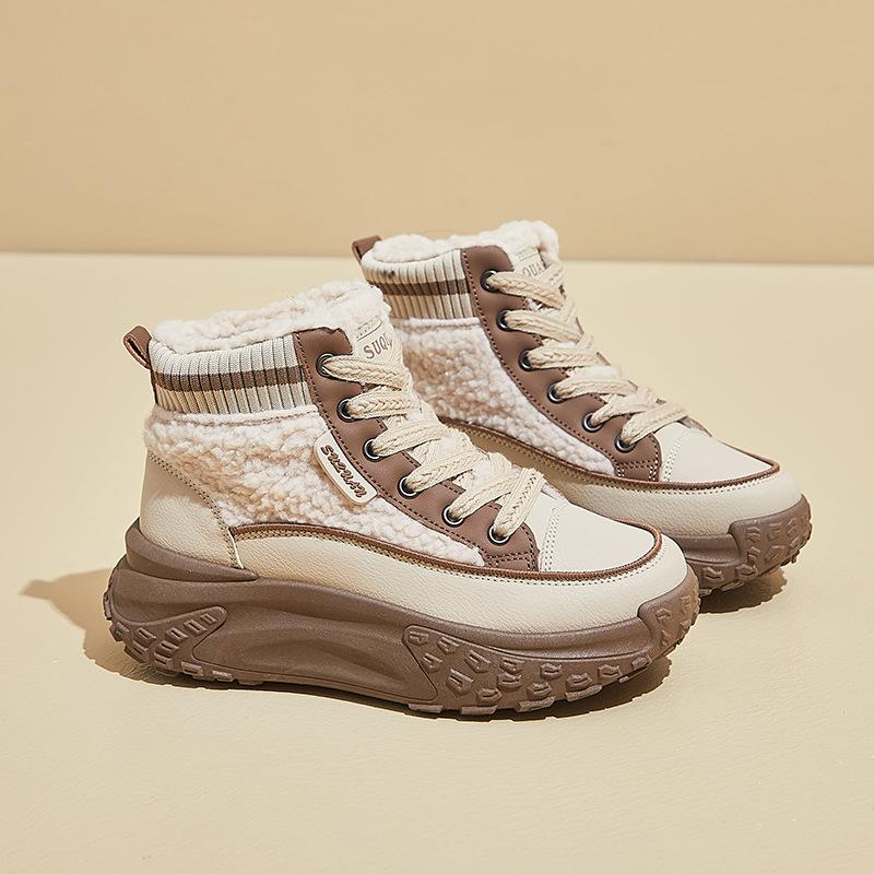 

Women Winter Warm Faux Fur Lined Chunky Platform Lace Up Anti Slip PU Leather Ankle Snow Booties 40 хакі