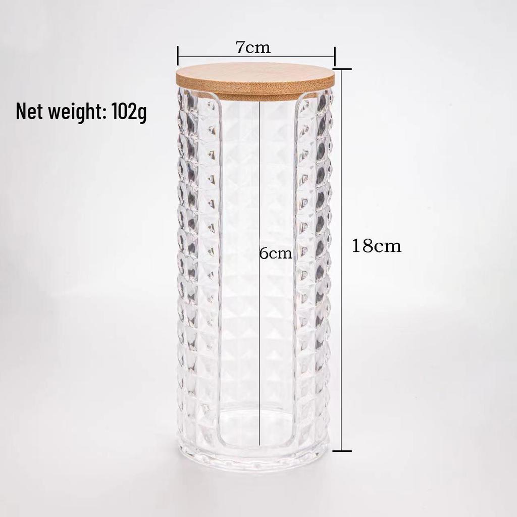 Diamond Pattern Cotton Pad Organizer with Wooden Lid - Multi-Purpose Desktop Storage Box