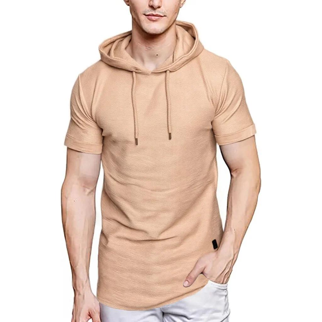 Summer New Mens Hoodie T-shirt Lightweight Breathable Sports Tops Fitness Running Tees for Men Simple Style T-shirts