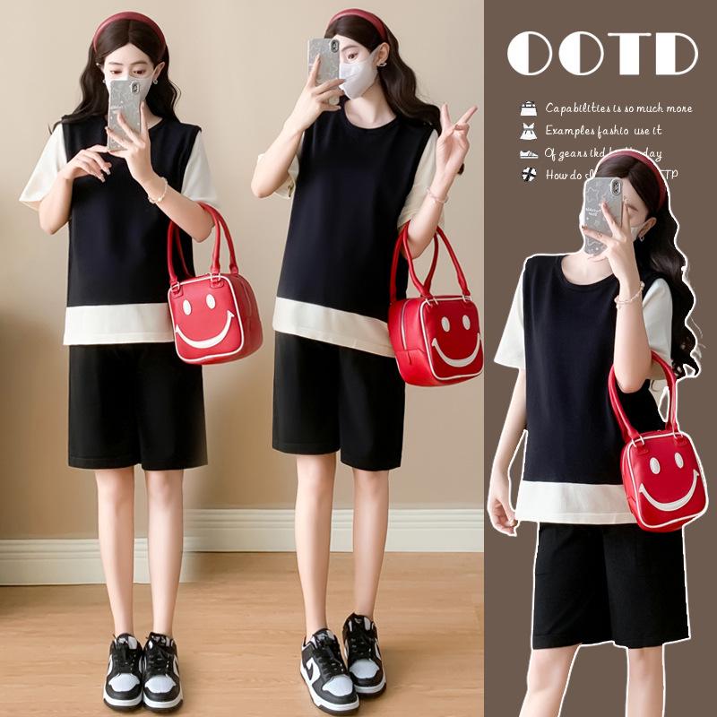 Pregnant Women s 2026 Summer Fashion: Short-Sleeved Top + Belly Support Shorts Set XL