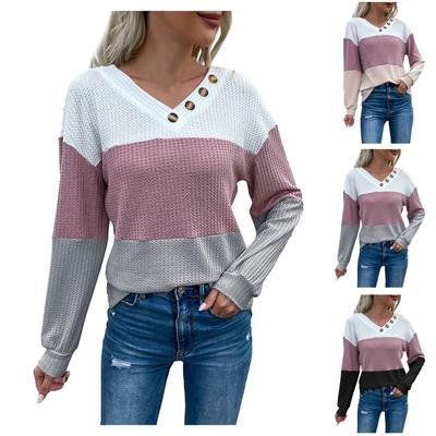 Long Sleeve Pullover Colorblock V-Neck Sweater