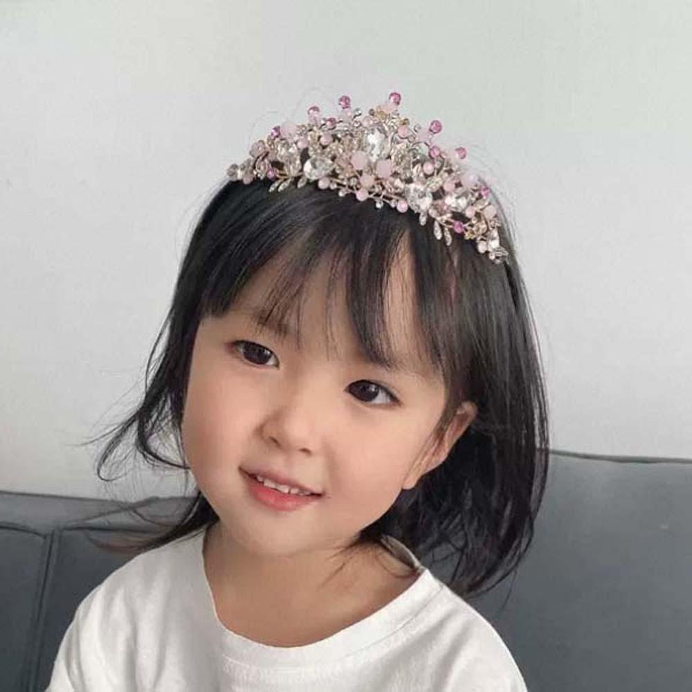 Shiny Pink Floral Crown Elegant Princess Rhinestone Tiara Trendy Crown Hair Accessory Women