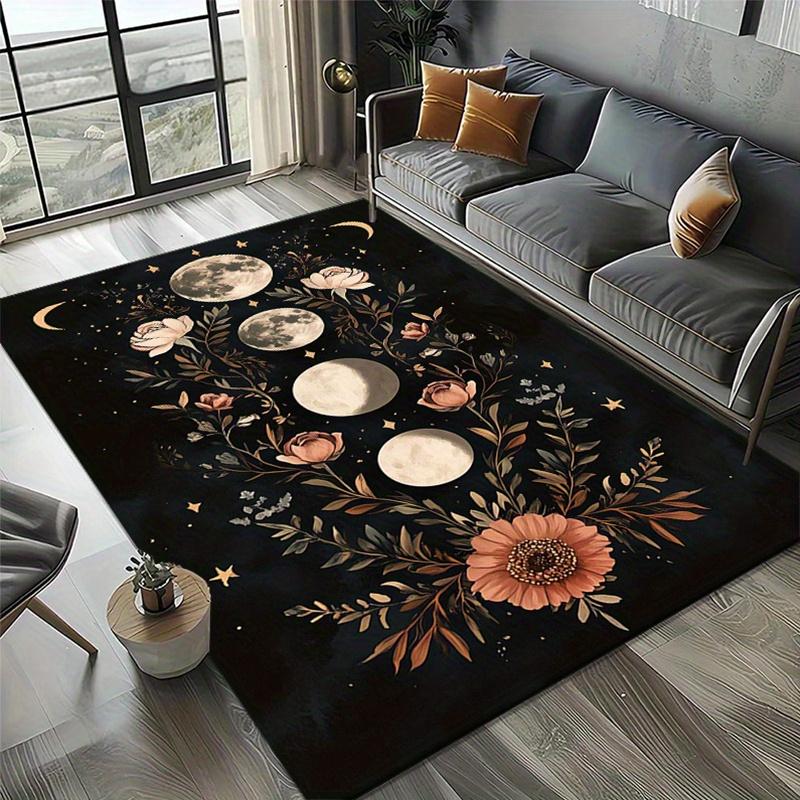 

Mysterious moon and flower print carpet, non-slip, vibrant floral design floor mat for home living room decoration 50x80cm