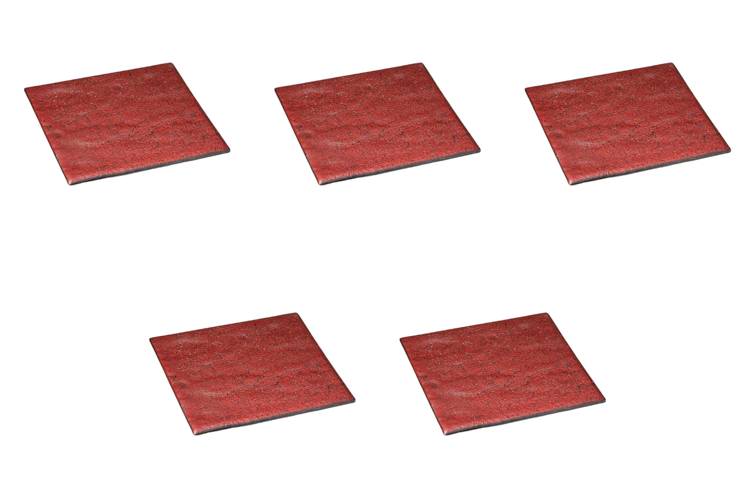 

Набор из 5 квадратных тарелок 24 см с красной глазурью Юдзу Тэнмоку под камень, большие квадратные тарелки от Setomonohonpo [24x24x1.2см]