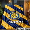 Custom Name Al Nassr Football Club Crest Throws Blanket Flannel Blankets for Couch Bed Gifts for Men Women Picnic Blanket Christmas Fan Gifts