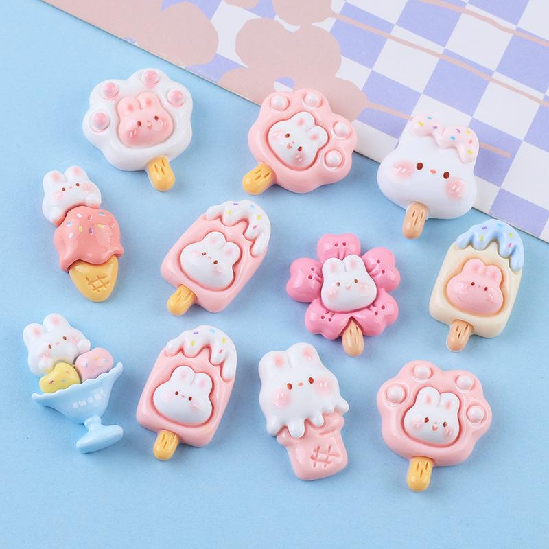 Glossy Ice Cream Rabbit Cute DIY Resin Accessories: Phone Case, Hair Clip, Hair Tie