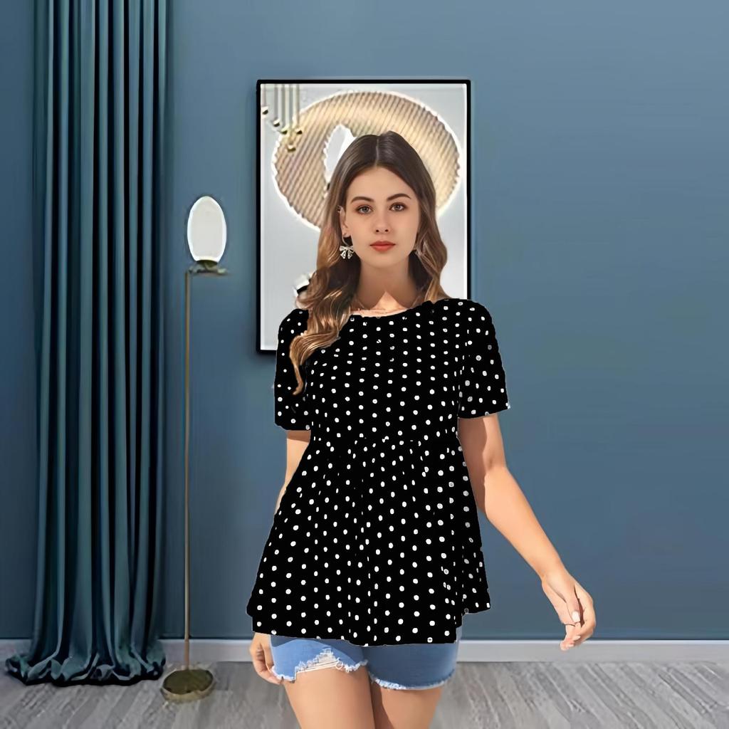 Polka Dot Short Sleeve Round Neck Maternity Top - Stylish & Comfortable