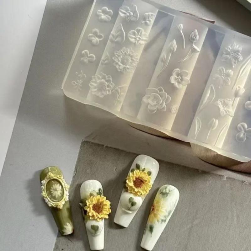 3D Fruit Silicone Nail Mold Sweet Flower Petals Diy Design Manicure Template Carving Nail Art Stencil Soft Stamping Mold Tools