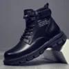 Men's Motorcycle Boots Comfortable Platform Boots Men's Outdoor High Top Leather Boots Fashion Comfortable Waterproof Men Shoes