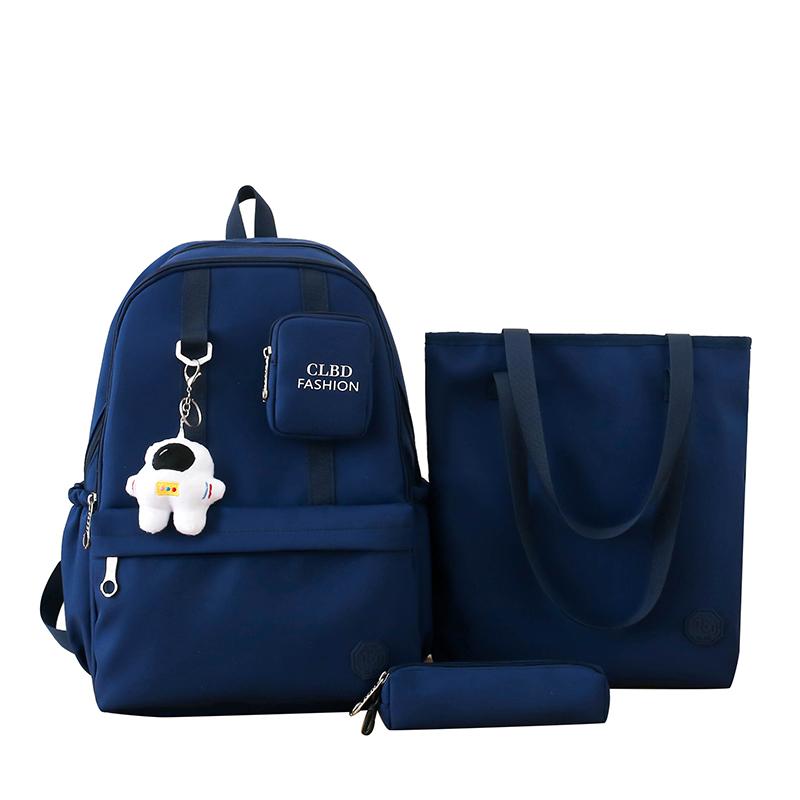 Women's Three-Piece Nylon Backpack Large Capacity Campus Splicing Schoolbag Backpack