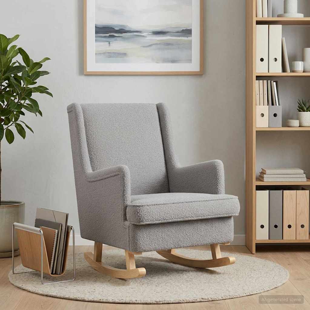 Rocking Chair Light Grey 62 x 80 x 85 cm Boucle
