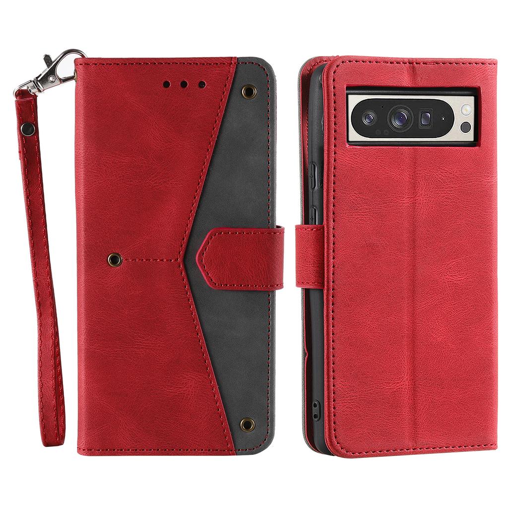 For Google Pixel 10 Pro XL Leather Case Splicing Stitching Wallet Phone Cover with Wrist Strap
