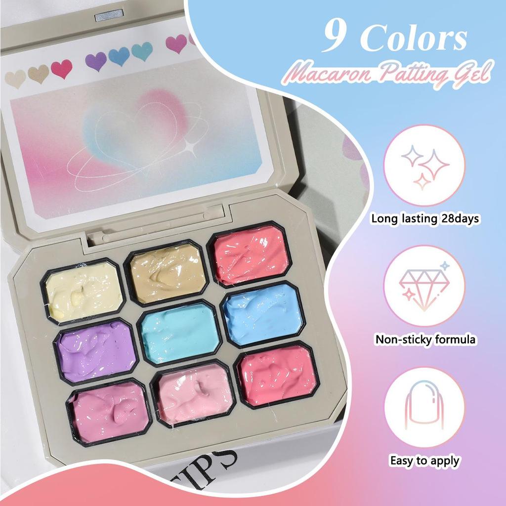 HONEYGIRL Gradient Solid Nail Polish Glue - Macaron Nine-Grid Transparent Color.