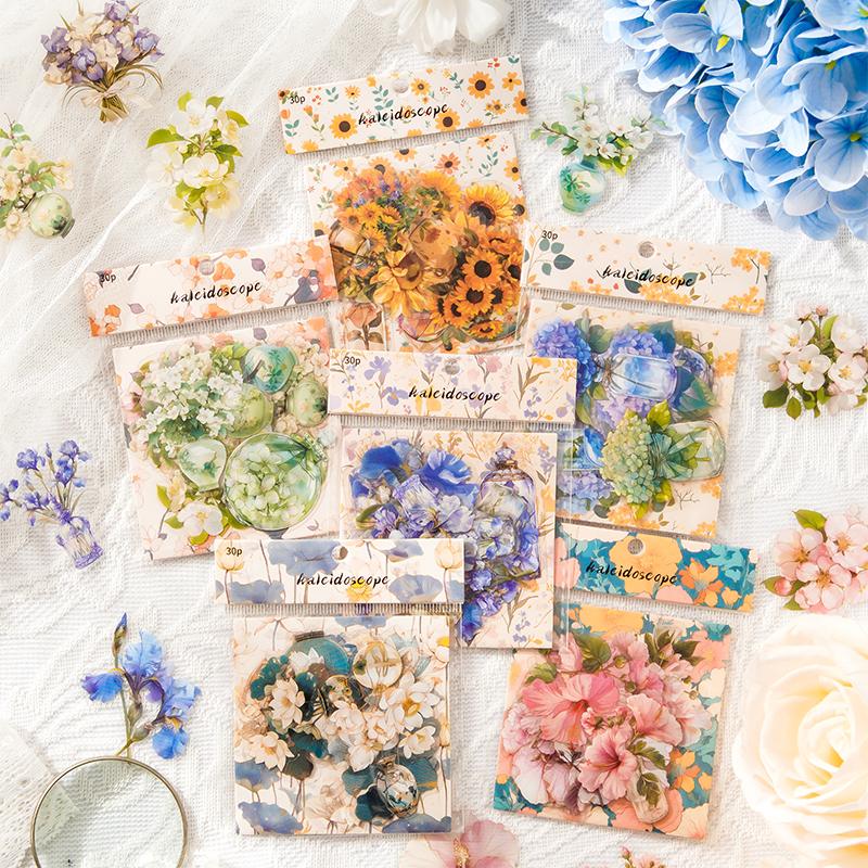 15pcs Floral Patterns Kawaii Creative Plant Stickers Pack Hand Tent DIY Stick Labels Scrapbooking Material Junk Journal Supplies