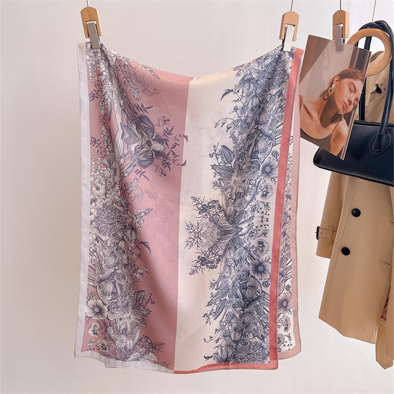 Floral Double Side 60*170cm Women Viscose Scarf Summer Beach Shawl Cotton Linen Feeling Tassel Pashmina Muslim Hijab Wrap Lady
