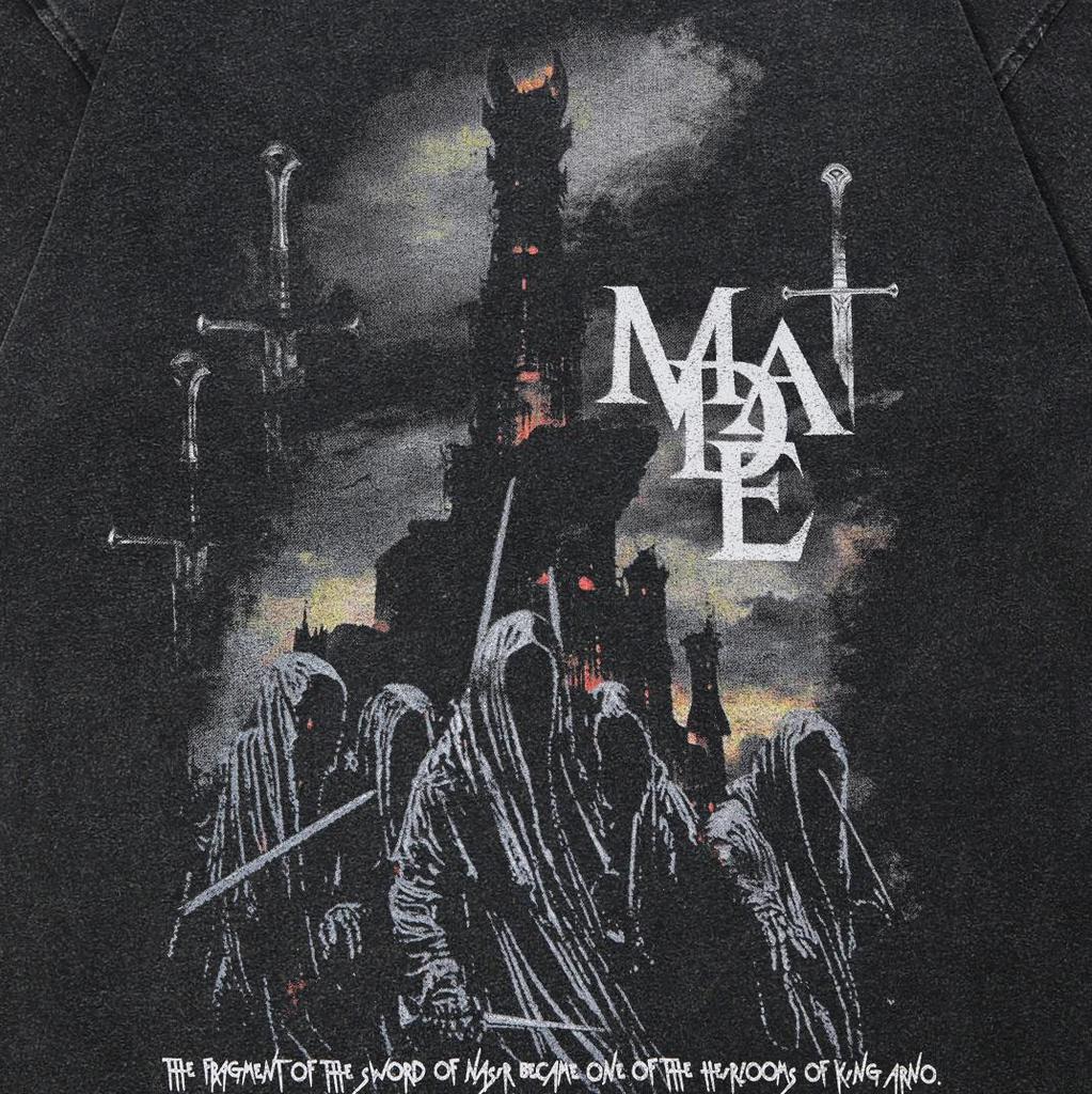 Streetwear The Dark Castle Grafisk Unisex T-shirt Bomull Tvättad Svart T-shirt Unisex Toppar T-shirts Sommar Kortärmad T-shirt