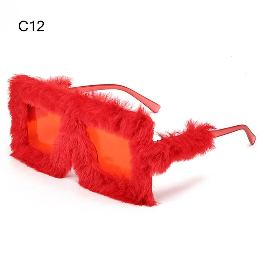Y2K Trendy Oversized Plush Sunglasses Winter Shades for Female Soft Fluffy Square Frames Sun Spectacles Novelty Party Cosplay Spectacles