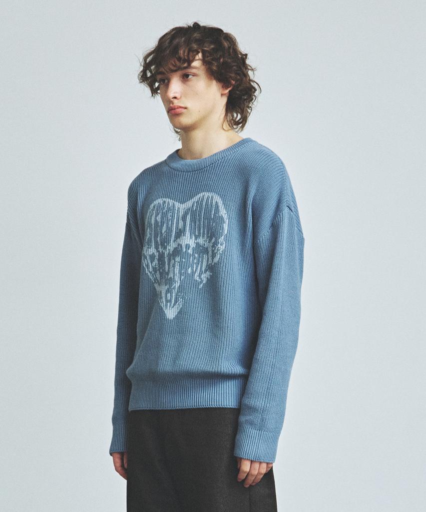 KNITTED Vintage Heart Round Knit Stone Blue