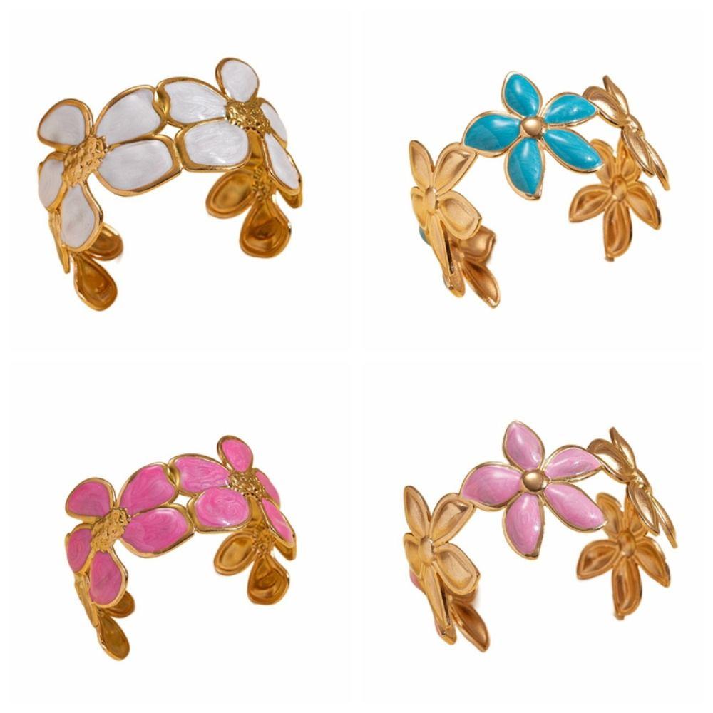 Wide Opening Bangles Gold Color Vintage Cuff Creative Flower Bracelet Jewelry