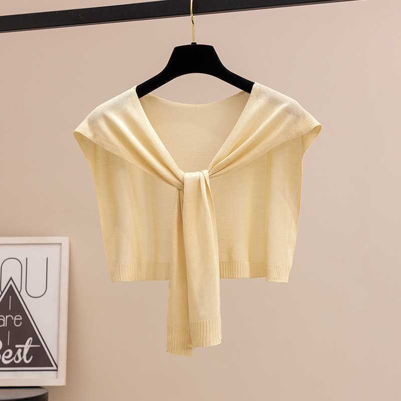 Ice Silk Thin Breathable Comfortable Shawl Versatile Solid Color Sunscreen Shoulder Pads Air Conditioner Knotted Shawl Knitting