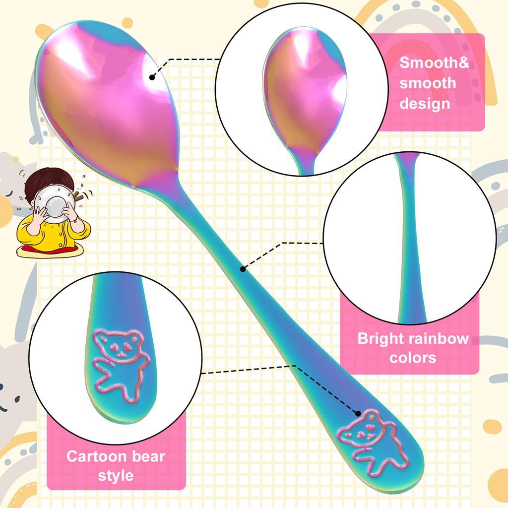 10/9pc Fork Spoons Kits Stainless Steel Kids Silverware Set Cute Bear Printed Tableware for Children Home Outside Travel Feeding