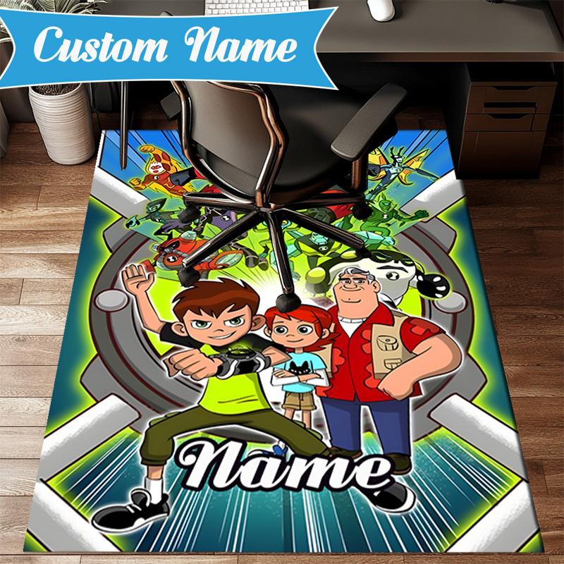 Custom Name Superhero Adventure Ben Team Rug Game Carpet, Floor Mat for Bedroom Living Room Entryway Rug, Home Decor Idea Gift for Christmas birthday