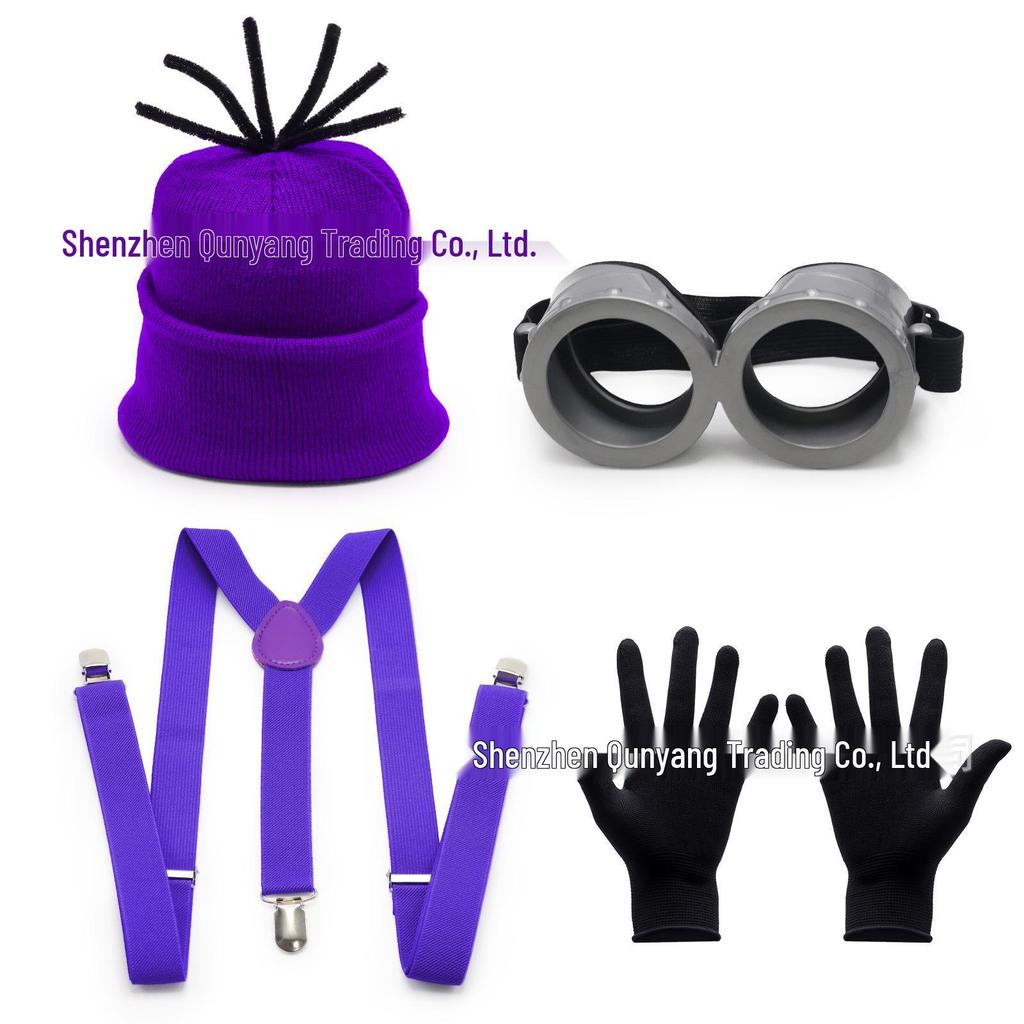 Minion-inspiriertes Strickmützen- und Handschuh-Set mit Brille und Netzrock Kostümzubehör