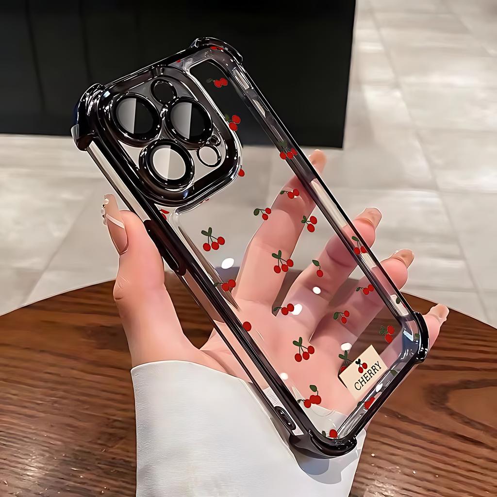Red Cherry Plating Phone Case For Xiaomi Redmi 15 A3 15C 14C 13C K50 A1 Note 15 14 13 12 12s Pro Plus 4G 5G Anti Fall Airbag
