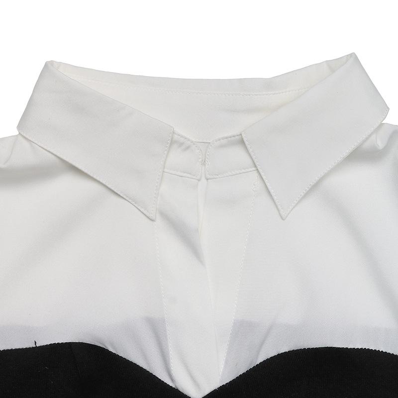 2025 Neues Damen Puffärmel Hemdkleid, Reverskragen Zweifarbig A-Linien Rock mit Schwarz-Weiß Colorblock, Vielseitiges Büro- bis Partykleid für den Herbst