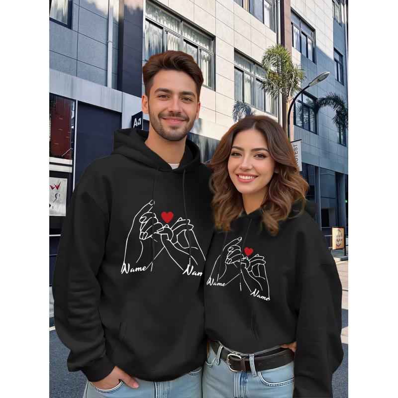 Couple's geometric print hoodies are loose for both men and women