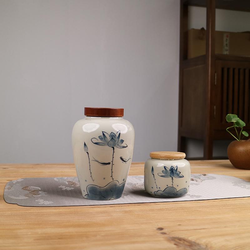 Hand-painted Bamboo Ceramic Tea Canister - Moisture-proof Storage for Green, White, and Pu'er Tea