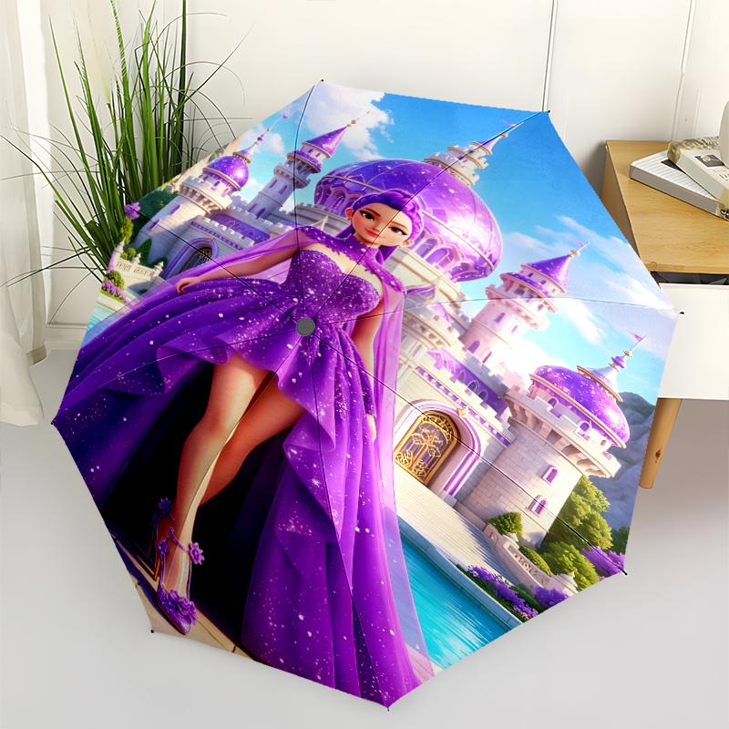 Demon Hunter Print Automatic Umbrella, 8 Rib Iron Frame, Plastic Handle, Suitable for Outdoor Travel &Daily , Ideal Gift