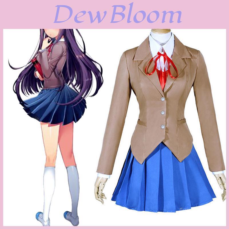 Sayori Yuri Natsuki Monika Prachtige Schooluniform Jurk Cosplay Kostuum Volledige Set